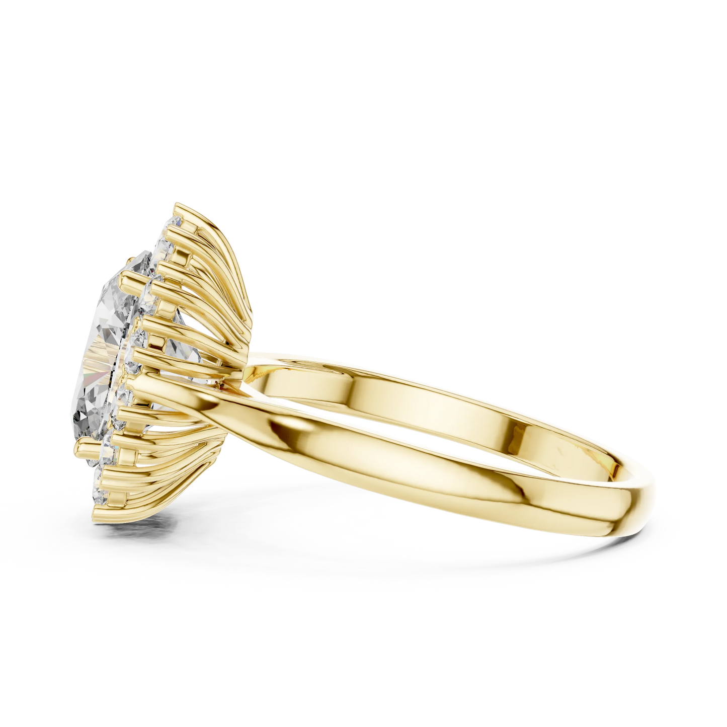 Oval Cut Lab Grown Diamond Halo Engagement Ring in Yellow Gold, Floral Cluster Promise Ring, Vintage Anniversary Gift