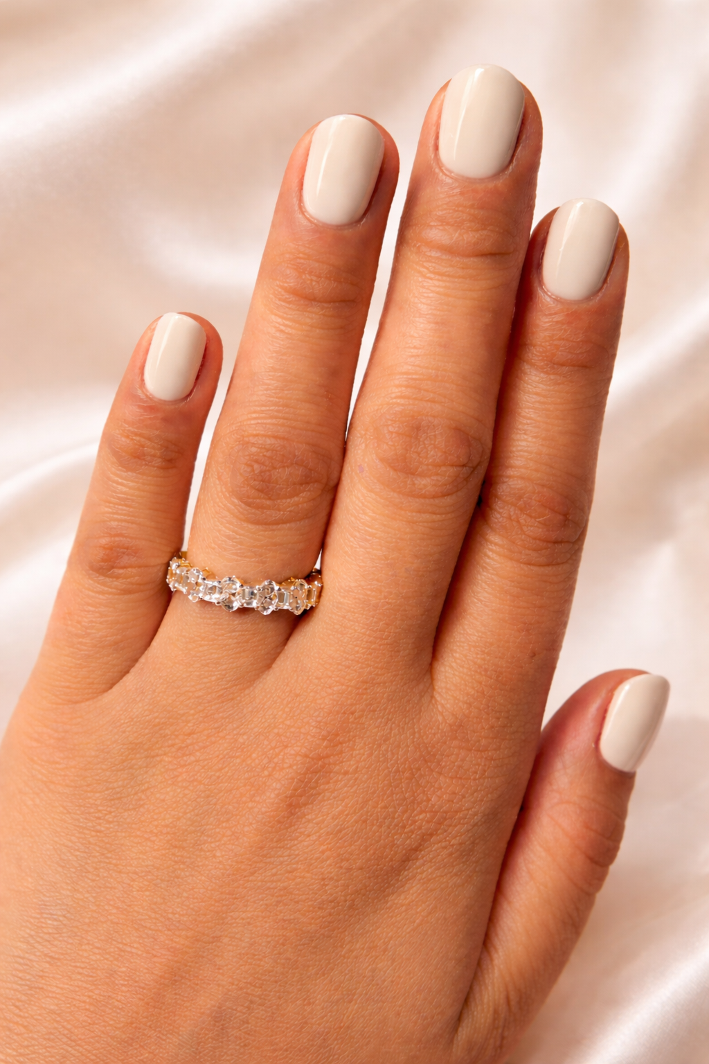 2.30 CT Oval & Baguette Cut Lab Grown Diamond Band Half Eternity Wedding Band | Alternating Diamond Ring | 2.6 MM Gold Band