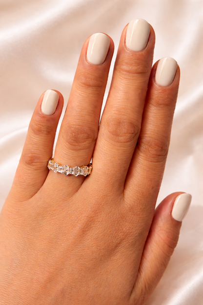 2.30 CT Oval & Baguette Cut Lab Grown Diamond Band Half Eternity Wedding Band | Alternating Diamond Ring | 2.6 MM Gold Band