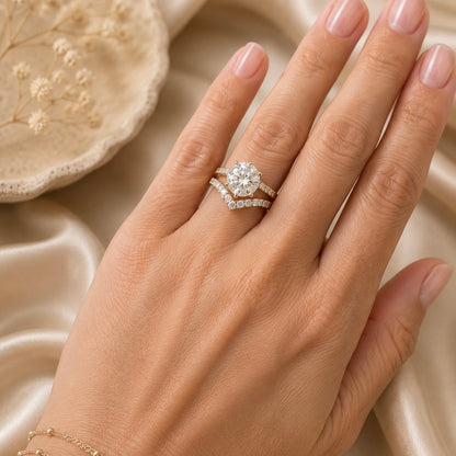Chevron Pavé Diamond Ring in Yellow Gold | V Shaped Stackable Wedding Band