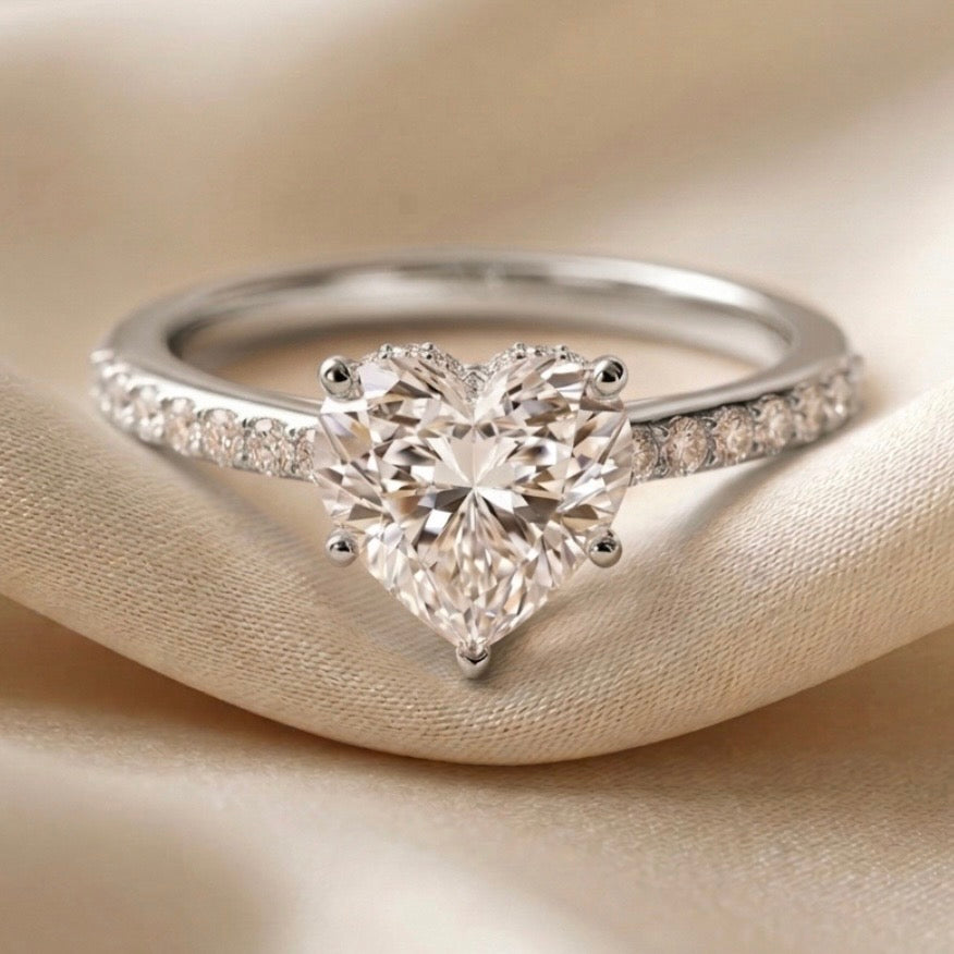 1.50 Carat Heart Cut Lab Grown Diamond Engagement Ring, Hidden Halo Wedding Ring, Pavé Diamond Band, 14K Gold Romantic Bridal Ring, Anniversary Gift for Wife