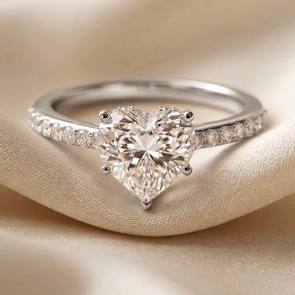 1.50 Carat Heart Cut Lab Grown Diamond Engagement Ring, Hidden Halo Wedding Ring, Pavé Diamond Band, 14K Gold Romantic Bridal Ring, Anniversary Gift for Wife