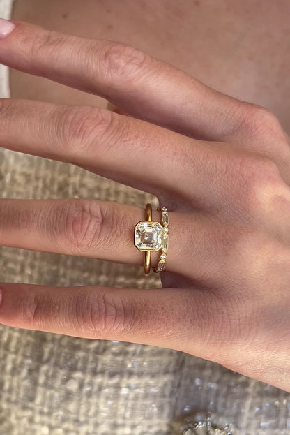 3 Carat Asscher Cut Lab Grown Diamond Ring, Vintage Solitaire Engagement Ring, Bezel Set Minimal Ring, 14K Gold Thin Band Bridal Ring