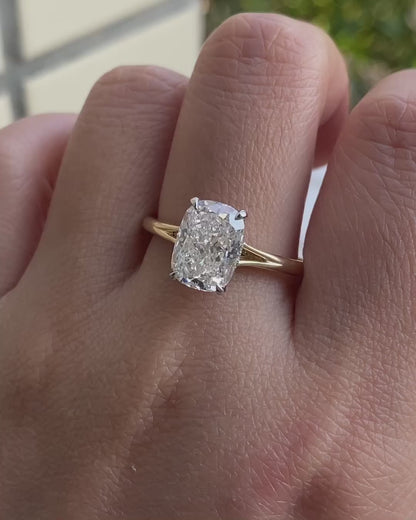 3.50 CT Cushion Cut Diamond Ring, Split Band Engagement Ring, Cushion Diamond Solitaire, Gold Bridal Ring, Statement Engagement Ring