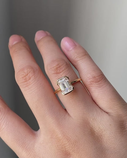 2 CT Emerald Cut Diamond Ring, Bezel Set Engagement Ring, Minimalist Gold Ring, 2MM Band, Emerald Cut Solitaire Ring, Modern Bridal Ring