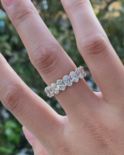 3 CT Oval Diamond Half Eternity Band, Oval Cut Wedding Band, 5MM Wide Diamond Ring, Anniversary Band, Stackable Diamond Ring, Bridal Band