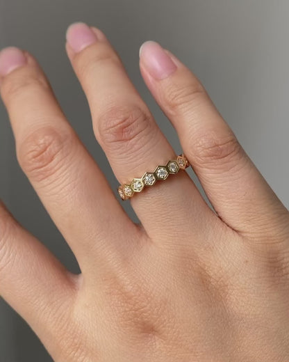 1 CT Round Diamond Band Ring, Hexagon Bezel Wedding Band, 4MM Wide Band, Geometric Diamond Ring, Stackable Band, Rose Gold Ring